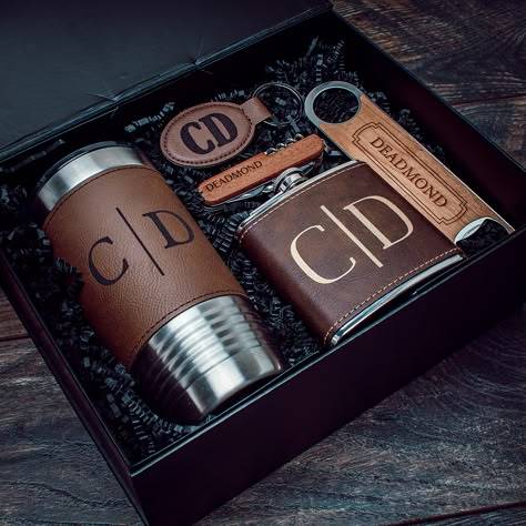 What a great gift for that groom to be, the groomsmen, or the special person in your life for a birthday, anniversary, Christmas or valentines! All items are custom laser engraved in house. This top of the line custom engraved box includes : - 1 Tumbler- 1 Flask- 1 Pocket Knife- 1 Keychain- 1 Bottle Opener Will You Be My Groomsmen Gifts, Engraved Wedding Favors, Grooms Men Gifts Ideas, Ways To Ask Groomsmen To Be In Wedding, Cowboy Gifts For Men, Groomsmen Box Ideas, How To Ask Groomsmen To Be In Wedding, Men Anniversary Gifts Ideas, Groomsmen Proposal Diy