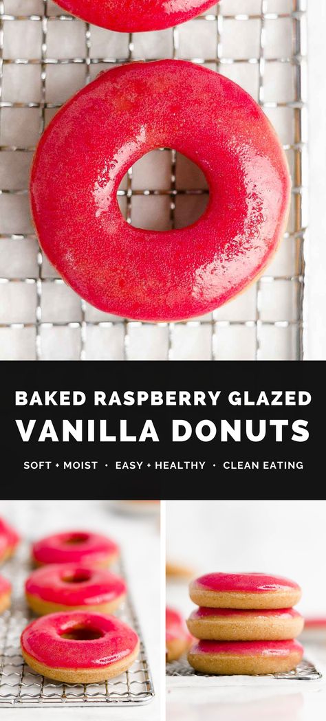 The BEST Healthy Vanilla Donuts – just 34 calories, including the sugar-free raspberry glaze! They’re baked (not fried!) but still taste JUST like classic fried donuts! The BEST homemade donuts I’ve ever had! ♡ healthy baked donuts recipe. clean eating healthy donuts. low calorie donuts no sugar. easy baked healthy donuts with vegan and gluten-free options. healthy homemade vanilla donuts. baked vanilla donuts recipe. Vanilla Donuts Baked, Vegan Donuts Baked, Healthy Baked Donuts, Low Calorie Donuts, Doughnuts Baked, Gluten Free Donuts Baked, Baked Donuts Recipe, Ww 2023, Homemade Baked Donuts