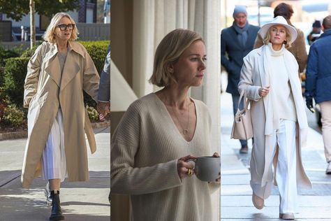 30s Mom Fashion, The Watcher Outfits, Naomi Watts Fashion, Naomi Watts 2023, Naomi Watts Watcher Outfits, Mom On The Go Outfits, Naomi Watts Casual Style, Naomi Watts The Watcher Outfits, Naomi Watts Style