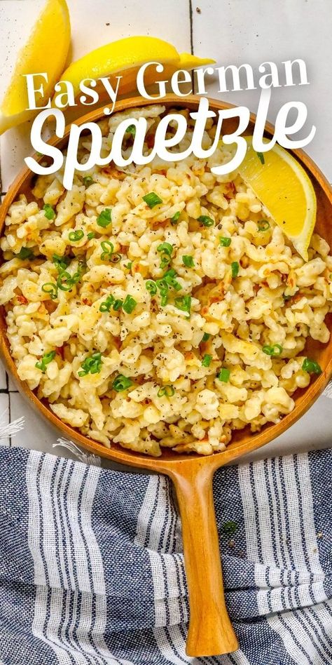 Easy German Spaetzle Recipe - side dishes #sidedishes Homemade Spaetzle Recipes, Spoetzl Recipe, German Spoetzl Recipe, Green Beans And Spaetzle Recipe, Easy German Spaetzle Recipe, Easy Spaetzle Recipes, German Main Dish Recipes, Spatzle Recipe Easy, German Spatzel Recipes