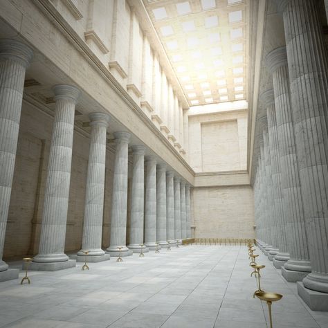 Greek Temple Interior, Greek Interior, Classical Architecture House, Ancient Greece Aesthetic, Temple Interior, Greek Buildings, Temple Room, Greece Architecture, Water Temple