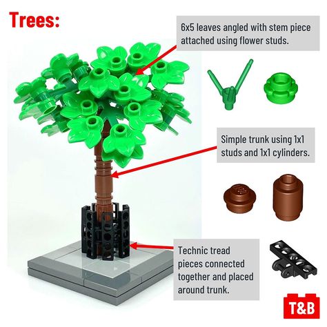 Lego Tree Techniques, Lego Tree Ideas, Lego Tree Instructions, Lego Tree Moc, Lego Trees Ideas, Lego Snowman, Lego Park, Lego Garden, Lego Botanical