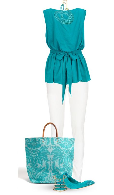 "Turquoise" by marincounty on Polyvore Greece Birthday, Turquoise Outfit, Grey Blazer Outfit, Grown Style, Aqua Outfit, Turquoise Clothes, Blue Outfits, Sassy Pants, Monochrome Outfit