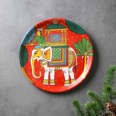 Buy 12 Elephant Cheriyal Plate Handpainted Ethnic Wooden online on Etsy India. Shop for handmade, vintage and unique Wall Decor items from DesiFavors online on Etsy Cheriyal Art, Onam Decor, Cheriyal Paintings, Onam Images, Tray Painting, Phad Painting, Circus Crafts, Indian Wall Decor, Wall Decor Items