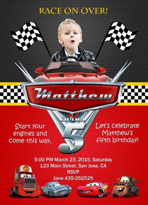 Macqueen Theme Party Invitations, Invitation Card Cars Theme, Cars Disney Invitation, Car Themed Invitations, Car Themed Birthday Party Invitations, Car Theme Birthday Invitation Card, Cars Theme Birthday Party Invitations, Lighting Mcqueen Invitations, Car Theme Invitation Card