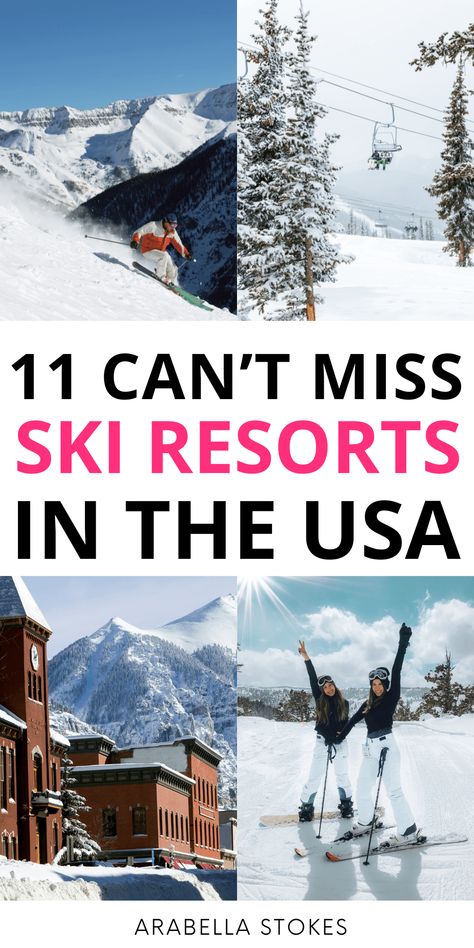 Ready to hit the slopes? Check out these must-visit ski resorts in the USA for the ultimate winter experience! — best us ski resorts | best ski resorts in the us | top ski resorts united states | ski resort aesthetic Best Ski Resorts In The Us, Ski Resorts In The Us, Ski Resort Aesthetic, Best Family Ski Resorts, Resorts In The Us, Resort Aesthetic, United States Travel Bucket Lists, Telluride Ski Resort, Ski Destinations