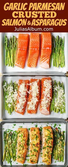 Garlic Parmesan Crusted Salmon and Asparagus - easy, healthy, gluten free dinner (seafood, fish recipes) Healthy Gluten Free Dinner, Julia's Album, Parmesan Crusted Salmon, Dinner Seafood, Asparagus Recipes, Baked Asparagus, Salmon And Asparagus, Crusted Salmon, Baked Salmon Recipes