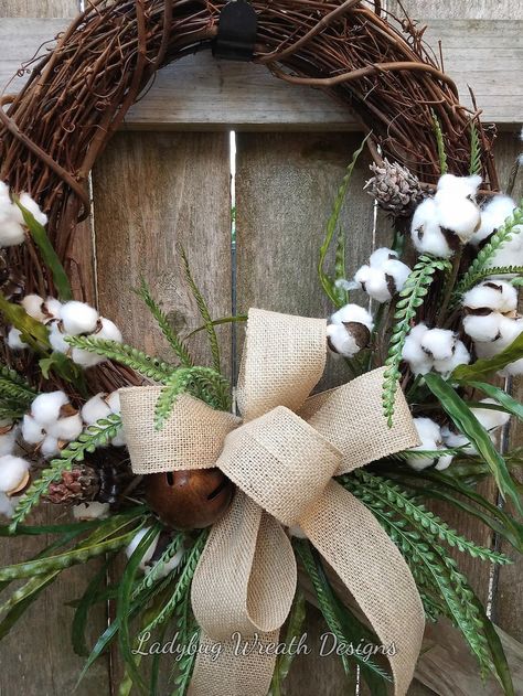 Diy Wreaths Easy, Cotton Wreaths, Diy Wreaths Decor, Cotton Boll Wreath, Primitive Wreath, Everyday Wreaths, Cotton Decor, Modern Wreath, Mesh Wreath Diy