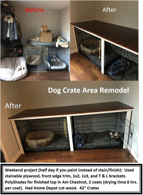 Cat Crate Furniture, Dog Kennel Small Space, Dog Crate Coffee Bar, Storage On Top Of Dog Crate, Discreet Dog Crate, Space Saving Dog Crate Ideas, Dog Crate Cleaning, Dog Crate Storage Ideas, 2 Dog Crate Ideas