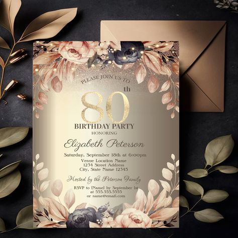 Elegant Floral,String Lights 80th Birthday Invitation Elegant Birthday Invitations, Garden Party Invitations, 80th Birthday Cards, Floral Birthday Invitations, 80th Birthday Invitations, 80th Birthday Party, Elegant Birthday, Floral Birthday, Flower Invitation