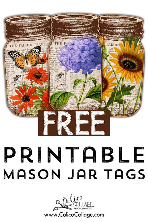 Free Printable Mason Jar Tags – CalicoCollage Garden Sayings And Quotes Free Printable, Free Mason Jar Printables Templates, Free Ephemera Printables, Decoupage Vintage Printables Free, Free Vintage Printables Ephemera, Free Scrapbook Printables, Free Scrapbooking Printables, Mason Jar Printables, Ephemera Free Printables