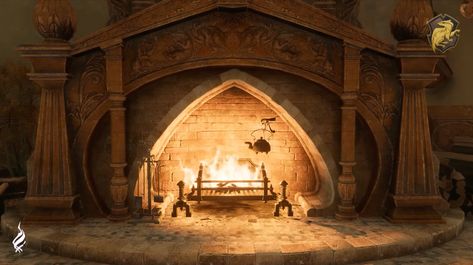 Hogwarts Legacy Hufflepuff, Hufflepuff Room, Hogwarts Common Rooms, Hufflepuff Common Room, Fireplace Video, Hufflepuff Aesthetic, Aesthetic Interior Design, Aesthetic Interior, Hogwarts Legacy