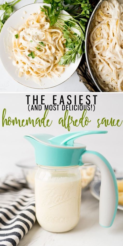 This Alfredo Sauce Recipe is so fast and easy! Made from a little bit of butter, minced garlic, cream, parmesan cheese and seasonings, it couldn't be more simple! Don't love the heavy cream? I have a slimmed down version for you down below! |Cooking with Karli| #alfredo #homemade #cream #parmesancheese #easy #recipe #fast Alfredo Sauce Without Cream, Alfredo Sauce With Milk, Alfredo Sauce Recipe Without Heavy Cream, Parmesan Alfredo Sauce, Alfredo Sauce Easy, Alfredo Sauce Recipe Easy, Make Alfredo Sauce, Cooking With Karli, Alfredo Sauce Recipe Homemade