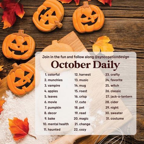 October Daily Scrapbook Prompts, October Daily Ideas, October Daily Challenge, October Daily Prompts, October Daily Scrapbook, October Daily, National Holiday Calendar, October Writing, Sketchbook Challenge