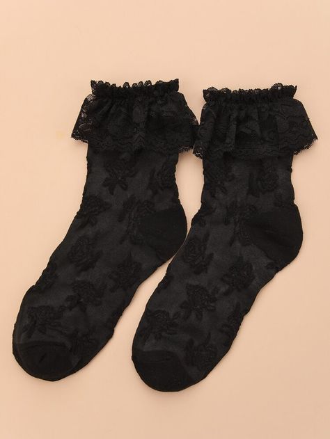 Cute Socks Aesthetic, Goth Socks, Lace Trim Socks, Gothic Socks, Socks Aesthetic, Socks Style, Sock Outfits, Leggings And Socks, Women Socks