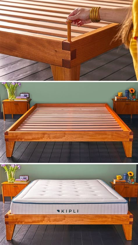 Sommier Turinois en bois massif marque Kipli Bedframe Diy, Wood Bed Design, End Tables Diy, Wooden Bed Design, Homemade Tables, Diy End Tables, Diy Sofa Table, Funky Painted Furniture Diy, Diy Bed Frame