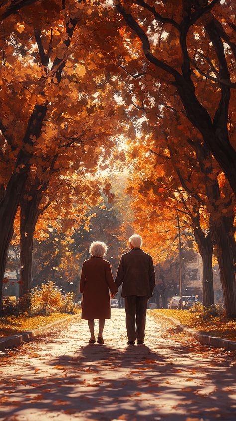 🍂✨ Strolling through a dreamy October dusk, where golden leaves dance and the air is filled with romance. These sweet moments are made for sharing—just like this elderly couple, hand in hand, embracing the beauty of nature and love. 🌳❤️ Capture the essence of warmth and togetherness in your life! 🌅💕 #Romanticism #OctoberVibes #CoupleGoals #NatureLovers #CityParkMagic... Elderly Couples, Couples Walking, Halloween Queen, Autumn Foliage, Timeless Love, Sweet Moments, Golden Leaves, Autumn Landscape, Beautiful Backdrops