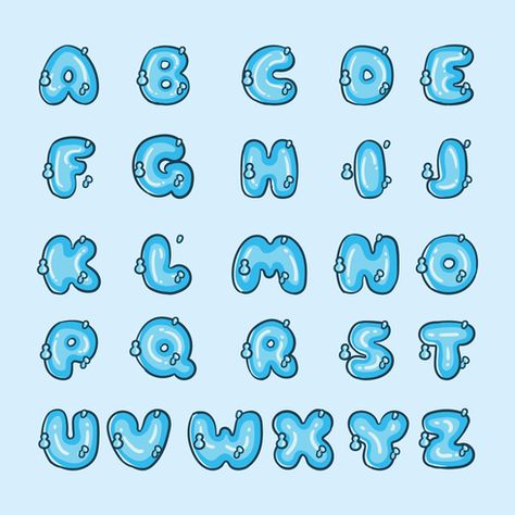 Water Fonts Alphabet, Typography Alphabet, Water Font, Water Bubbles, Bubble Letters, Lettering Tutorial, Fonts Alphabet, Text Effects, Brush Pen