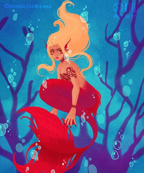 ArtStation - Mermay - Blonde mermaid with red tail - redraw, Roberta Burattini Red Mermaid Tail, Blonde Mermaid, Orange Mermaid, Red Mermaid, Mermaid Drawings, Watercolor Brushes, Mermaid Art, Mermaid Tail, New Version