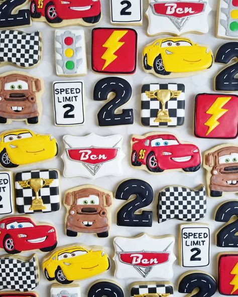 Cars cookies #decoratedcookies #yxe #carscookies Cars Cookies, Cookies Icing, Cars Birthday Party Decorations, Car Cookies, 2nd Birthday Party For Boys, Cars Birthday Cake, Disney Cars Party, Disney Cookies, Disney Cars Birthday