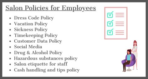 Complete Guide to Salon Policies | zolmi.com Salon Policies And Procedures, Salon Policies, Dress Code Policy, Salon Software, Salon Business, Sign Off, Break Room, Media Strategy, Social Media Strategies