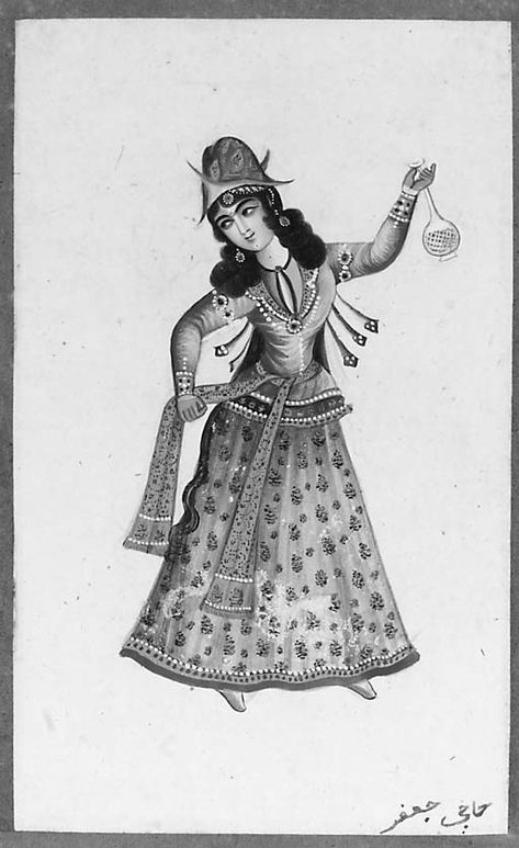 Woman holding a bottle of wine Haji Ja'far, Qajar Persia, 19th Century Qajar Woman, Qajar Art, People Cutout, Patina Paint, Persian Art Painting, A Bottle Of Wine, Persian Art, Iranian Art, Bottle Of Wine