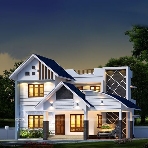 Modern house Elevation Colours, Archways In Homes, Slope Roof, House Structure Design, Morning Dua, Sloped Roof, Sloping Roof, Reception Saree, 3d Elevation