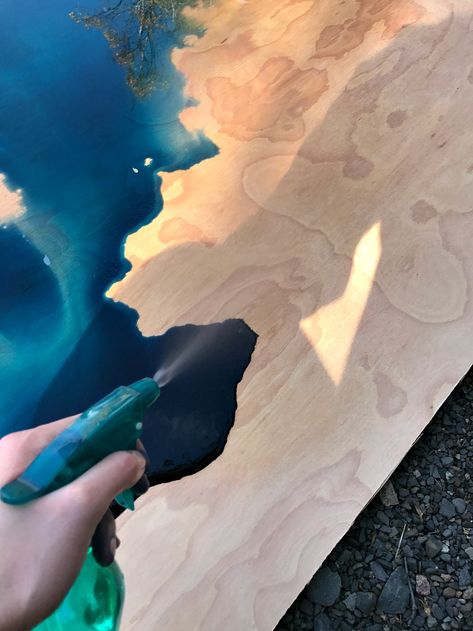 DIY Water Color Stained Plywood - Wood Aquarelle Inspired Color Wood Stain Furniture, Stain Design On Wood, Ombre Wood Stain, Colored Wood Stain Ideas, Stain Art Designs On Wood, Painting With Stain On Wood, Diy Painted Floor Ideas, Color Stained Wood Furniture, Stain Painting On Wood