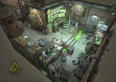 ArtStation - Villain Secret Lair Fallout 4 Settlement, Sci Fi Laboratory, Fallout 4 Settlement Ideas, Feng Zhu Design, Scifi Interior, Feng Zhu, Secret Lair, Laboratory Design, Sci Fi Architecture