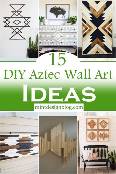 Aztec Painted Wall, Diy Aztec Decor, Diy Southwestern Decor Wall Art, Diy Western Bedroom Decor Ideas, Aztec Accent Wall, Boho Southwestern Living Room, Aztec Bedroom Ideas, Aztec Furniture, Aztec Room