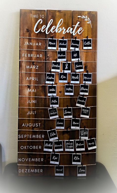 Birthday Calendar Office, Birthday Chart For Home, Diy Family Birthday Calendar, Employee Birthday Board Ideas, Wood Birthday Calendar, Diy Birthday Calendar Ideas, Employee Birthday Board, Birthday Board Ideas For Work, Birthday Calendar Ideas