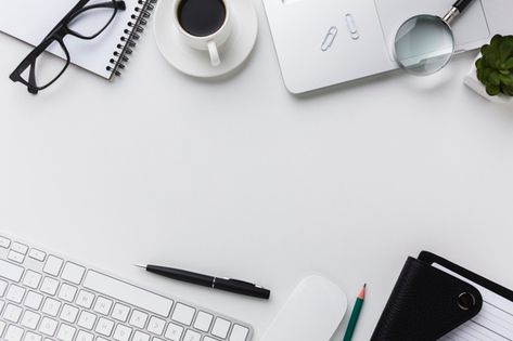 Download this Free Photo | Top view of work desk with keyboard and drawing pad Hologram Screen, Modern White Desk, Timeline Infographic Design, Business Notes, Timeline Infographic, Psychology Fun Facts, Desk Essentials, Powerpoint Background Design, Twitter Header Photos