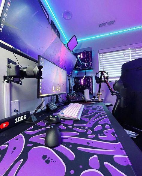 Gaming Setup Ideas, Game Room Ideas, Gaming Desk Setup, Best Gaming Setup, Gaming Room Decor, Streaming Setup, Pc Gaming Setup, Desktop Setup, Desk Goals