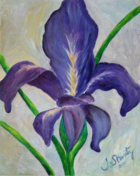 Louisiana Iris Fleur De Lis - Light by Jessica Stuntz Louisiana Art, Iris Painting, Acrylic Painting Flowers, Simple Acrylic Paintings, Plant Drawing, Purple And Yellow, Iris Flowers, Flower Art Painting, Pastel Art