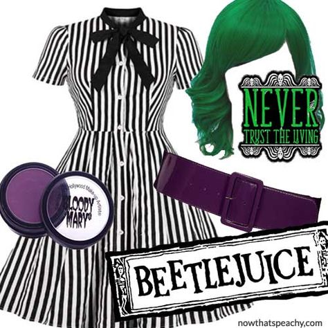 Beetlejuice Dress Costume, Beetlejuice Bounding, Beetlejuice Disneybound, Women’s Beetlejuice Costume Diy, Beetlejuice Outfit Inspiration, Beetle Juice Girl Costume, Beetlejuice Womens Costume, Beetlejuice Female Costume, Beetlejuice Cosplay Female