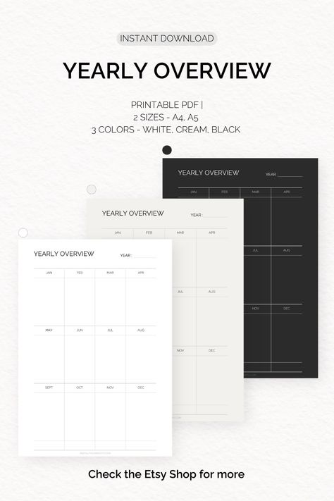 Yearly Overview Printable, Month Overview, Yearly Overview, Annual Planner, Year At A Glance, Yearly Goals, Wall Planner, Yearly Planner, At A Glance