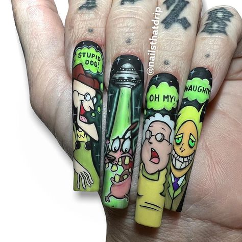 Johnny Bravo Nails, Bojack Horseman Nails, Courage The Cowardly Dog Nail Art, Beavis And Butthead Nails, Courage Nails, Cartoon Network Nail Art, Family Guy Nails, Billy And Mandy Nails, Ufo Nail Art