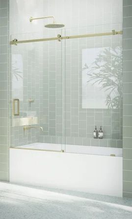 Glass Warehouse 56" - 60" W x 60" H Frameless Shower Door | Wayfair Bathtub Enclosures, Bathtub Shower Combo, Frameless Shower Door, Bathtub Doors, Tub Doors, Tub Shower Doors, Frameless Shower Doors, Bathroom Tub, Sliding Shower Door