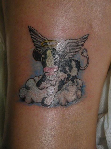 Cow Tattoo, Tiny Wrist Tattoos, Mouth Drawing, Angel Wings Tattoo, Memorial Tattoo, Memorial Tattoos, Wings Tattoo, Angel Tattoo, A Cow