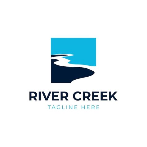 Vector river creek logo vector icon illu... | Premium Vector #Freepik #vector #creek #lake #river #summer-landscape Sawmill Logo, Creek Logo, Lake Logo, River Logo, Delta Logo, Sky Logo, Environment Logo, River Summer, River Design