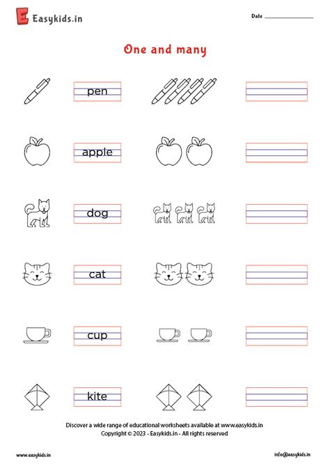 One Many English Worksheet, English Ukg Worksheet, One And Many Worksheet, Ukg Worksheets Activities, Worksheet For Lkg, Colours Name For Kids, One And Many, Bulb Art, Alphabet Writing Worksheets