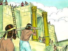 While they were waiting for the reply the Jews kept working. They wrote to Darius explaining that King Cyrus had given them permission to rebuild and had returned the gold and silver objects the Babylonians had taken from the Temple. – Slide 6 Solomon Builds The Temple, Free Bible Images, Youth Bible Lessons, Rebuilding The Temple, Animated Bible, The Boy King, Solomons Temple, Feast Of Tabernacles, Old King