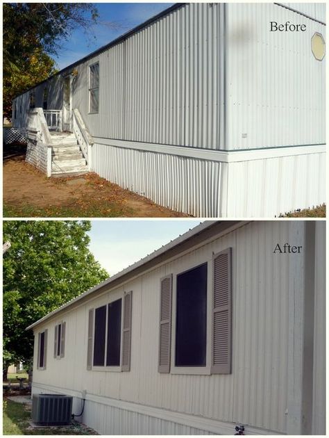 Spruce up Your Mobile Home with Any of These 26 Inventive Ideas Mobile Home Redo, Mobile Home Remodel, Film Decor, Mobile Home Repair, Mobile Home Exteriors, Mobile Home Makeovers, Mobile Home Makeover, Mobile Home Renovations, Manufactured Home Remodel