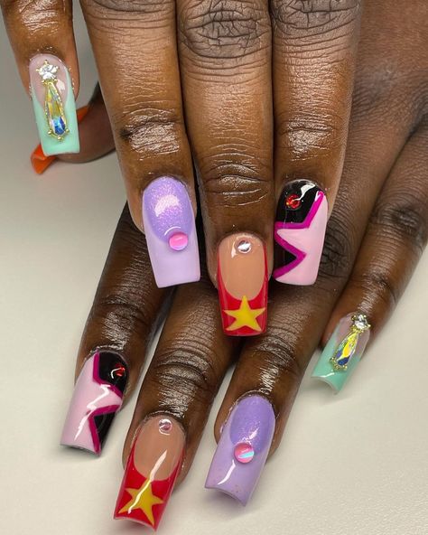 Rocket Power Nails, Starfire Nail Art, Tmnt Inspired Nails, Sonic Nail Designs, Kirby Inspired Nails, Steven Universe Nail Designs, Mlp Nail Art, Smiling Friends Nails, Tv Show Inspired Nails