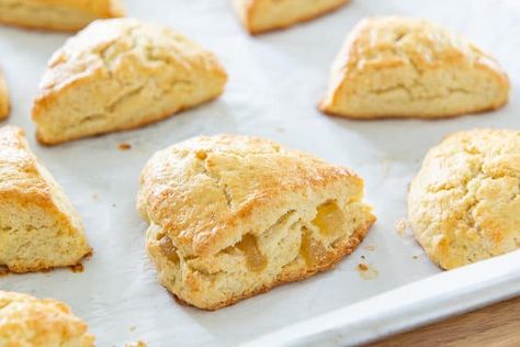 Zingerman's Ginger Scones #scones #zingermans #scone #recipe #breakfast Ginger Scones Recipe, Tender Scones, Ginger Scones, Baked Scones, Candied Lemon Peel, Scones Recipe Easy, Orange Scones, Specialty Food Store, Scones Easy