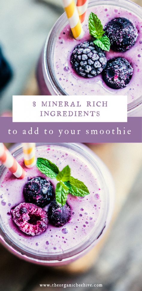 8 Mineral Rich Ingredients To Add To Your Smoothie Mineral Rich Smoothie, Vitamin Rich Smoothies, Calcium Smoothie Recipes, Magnesium Rich Smoothie Recipes, Mineral Rich Drinks, Calcium Rich Smoothie Recipes, Nutrient Dense Smoothie Recipes, Ag1 Smoothie, Iron Rich Smoothie Recipes