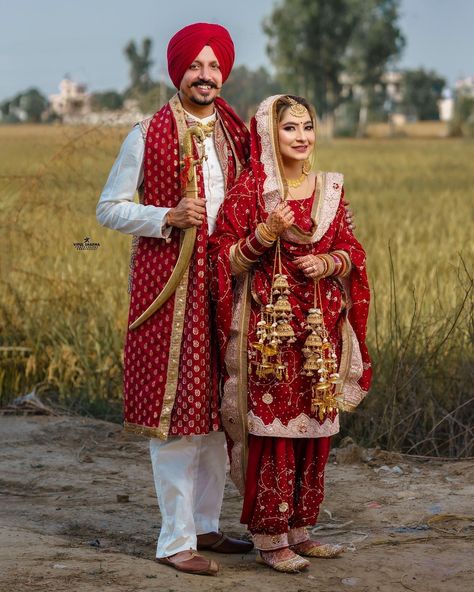 Wedding Punjabi Suits Brides, Punjabi Bride Suit Salwar Kameez, Anand Karaj Suit, Bridal Suits Punjabi Sikh Bride, Punjabi Wedding Dress, Bridal Suits Punjabi, Couple Dresses, Dresses Images, Punjabi Wedding Couple