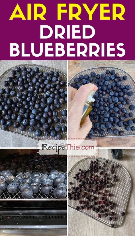 Dehydrating In Air Fryer, Dehydrate Blueberries, Dehydrating Blueberries, Dehydration Recipes, Dehydrator Recipes Fruit, Dehydrated Bananas, Dehydrating Food Storage, Air Fryer Recipes Dessert, Canned Blueberries