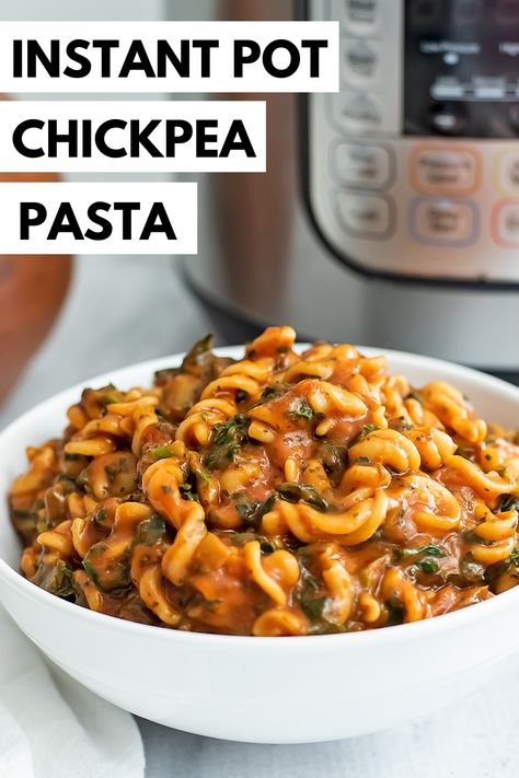 Instant Pot Chickpea Pasta - Vegan, Gluten Free, Dairy Free, One Pot Meal - chickpea pasta cooks in the instant pot with marinara and water for just 2 minutes with high pressure. Dinner ready in under 15 minutes. Instant Pot Dry Chickpeas, Chick Pea Pasta Recipe, Chickpea Pasta Instant Pot, Instant Pot Cheesy Chicken Pasta, Instapot Chickpea Curry, Instant Pot Vegan Spaghetti, Chickpeas Protein, Protein Pasta, Chickpea Pasta