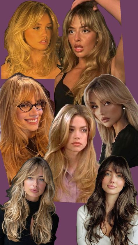 curttain bangs, layers, long hair, butterfly cut, wolf cut, sabrina carpenter hair Bangs Layers Long Hair, Long Hair Butterfly Cut, Hair Butterfly Cut, Selena Gomez Bangs, Sabrina Carpenter Hair, Layers Long Hair, Layers For Long Hair, Cut Wolf, Bangs Layers